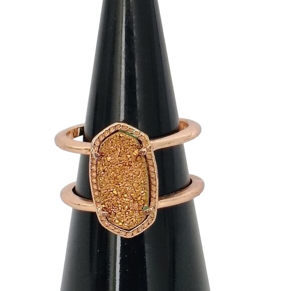 Kendra Scott Brown Rose Gold Tone Drusy Double Band Elyse Ring Size  7 - Picture 1 of 7